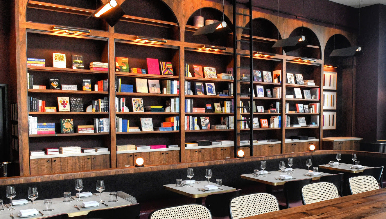 The inside of the Lucian Books and Wine - a great date night spot Atlanta.